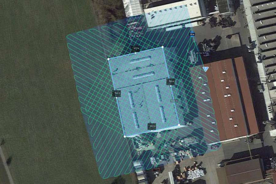 photogrammetrie flugplanung double grid industriehalle