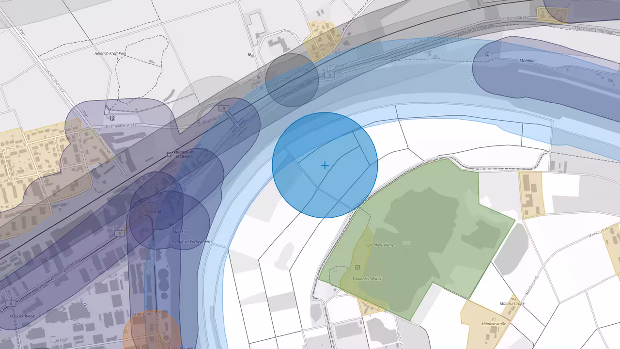 grafik eines kartenausschnitts mit geozonen und no-fly-zones im offiziellen dipul maptool der deutschen flugsicherung