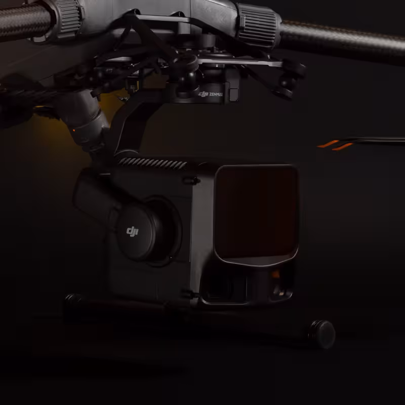 detailaufnahme eines dji l3 laserscanners für drohnenvermessungen mit dunkelgrauem hintergrund